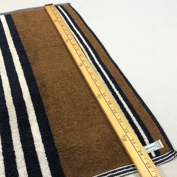 Vintage 70s FIELDCREST Set of 2 Hand Towel 16" x 25": Brown Navy White Stripes - Picture 10 of 10